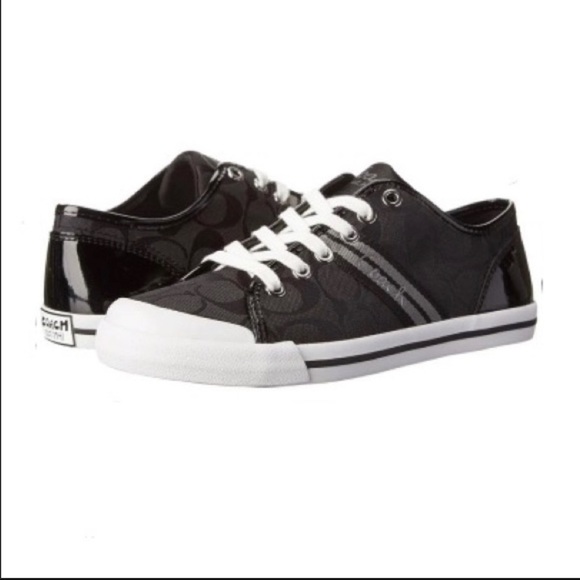 Coach Shoes - Coach Folly Black White Canvas Logo Lace Sneakers
